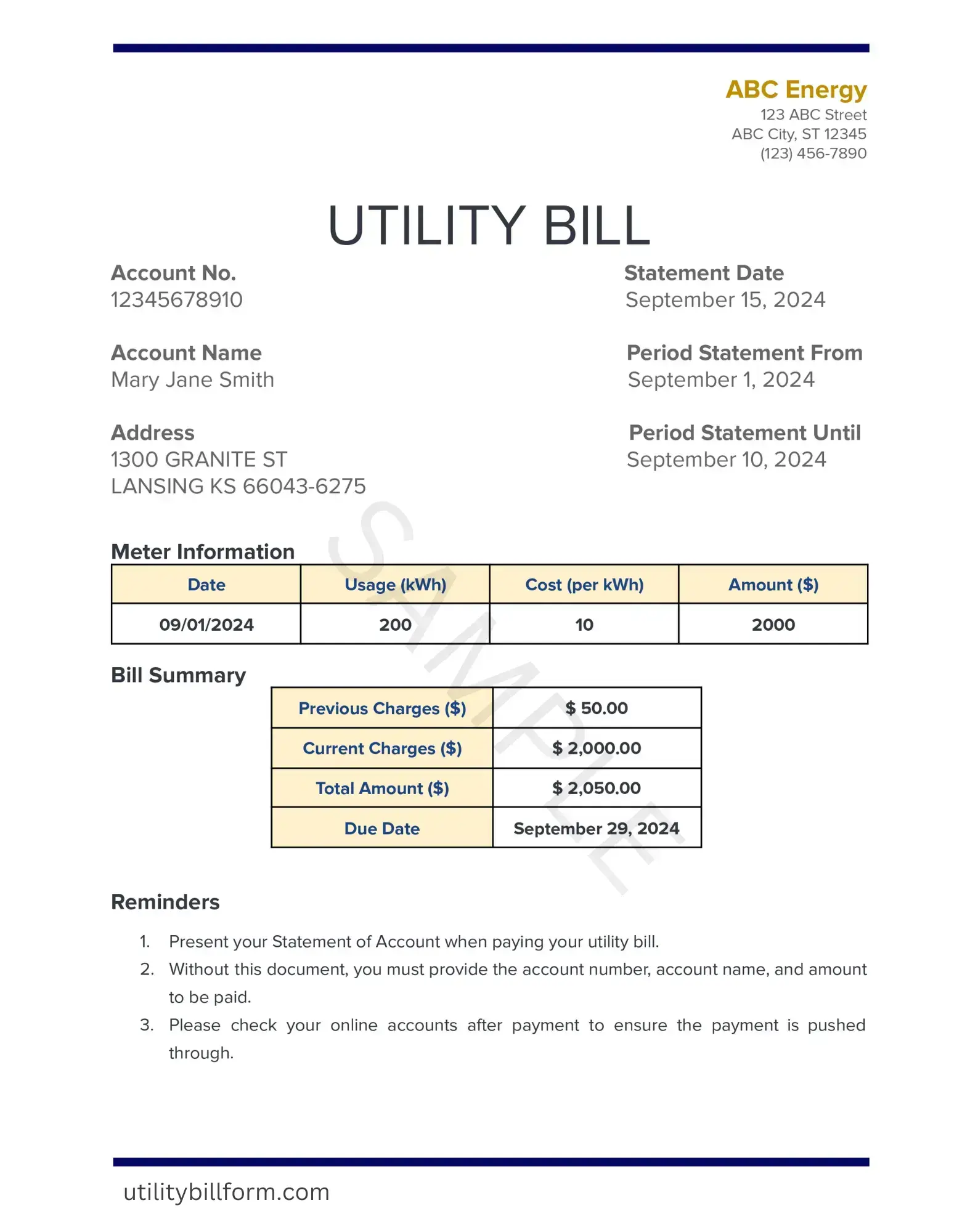 A utility bill template is a standardized form used by utility service providers. Utility Bill Template
